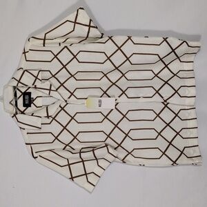 NWT Malibu By Drill Clothing Co EcroBrown Geo Print Linen Like Short Sleeve Sz M